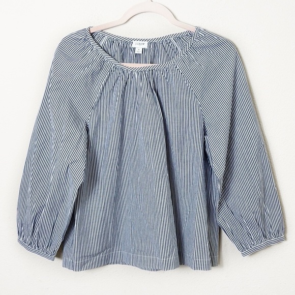 J. Crew Striped long-sleeve scoopneck blouse Gray White size Small - Picture 2 of 9